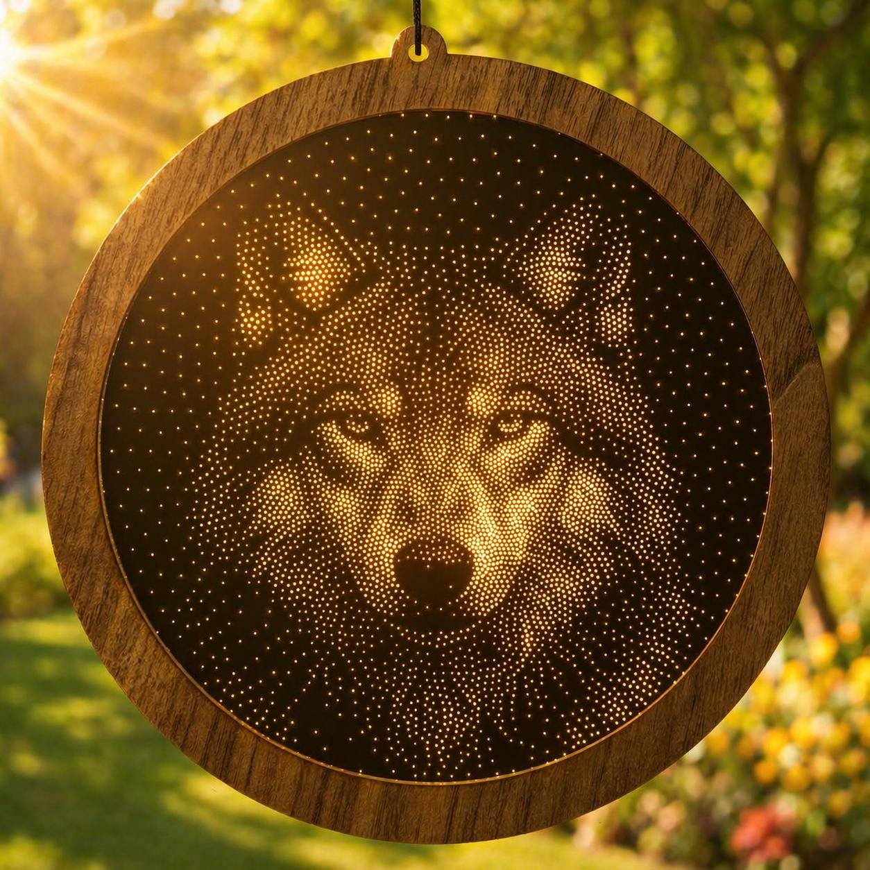 Wolf Stipple Art Window Hanging, Modern Mirrored Glass Suncatcher