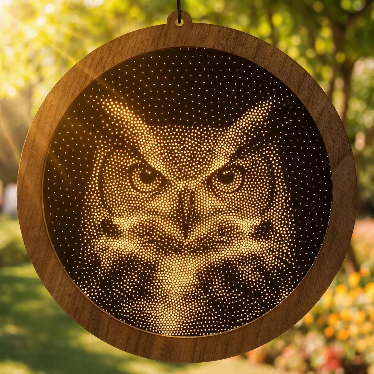 Owl Stipple Art Window Hanging, Modern Mirrored Glass Suncatcher