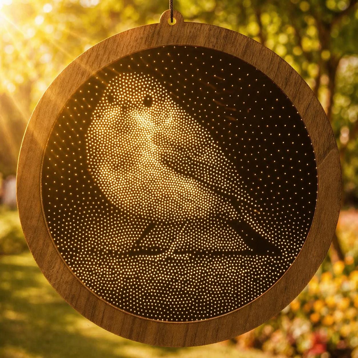 Robin Stipple Art Window Hanging, Modern Mirrored Glass Suncatcher