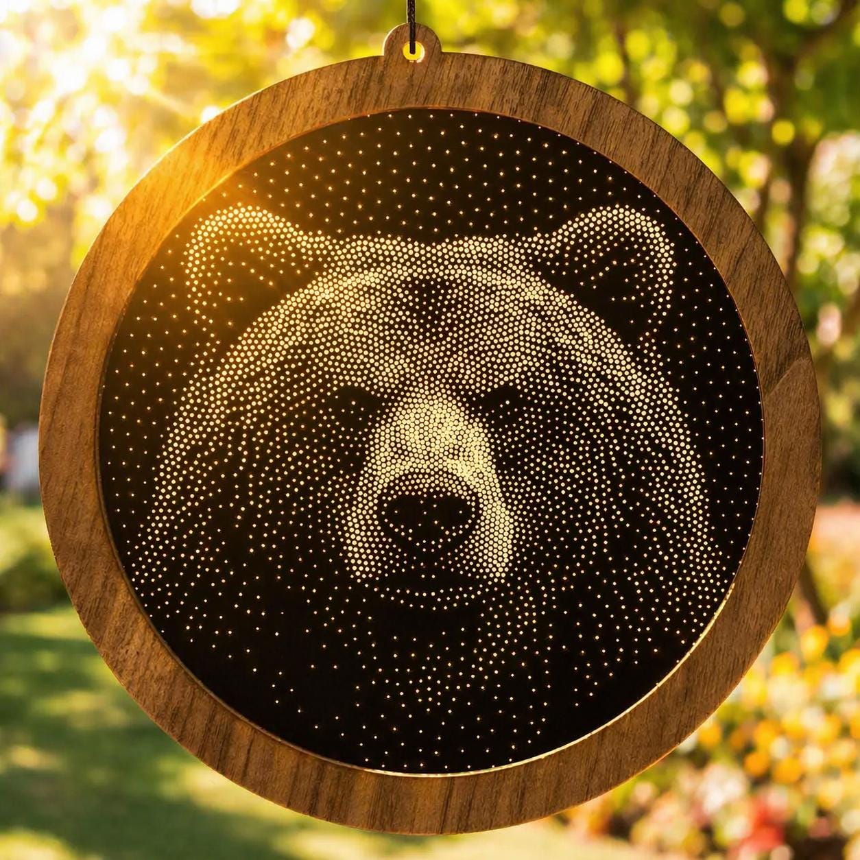 Brown Bear Stipple Art Window Hanging, Modern Mirrored Glass Suncatcher