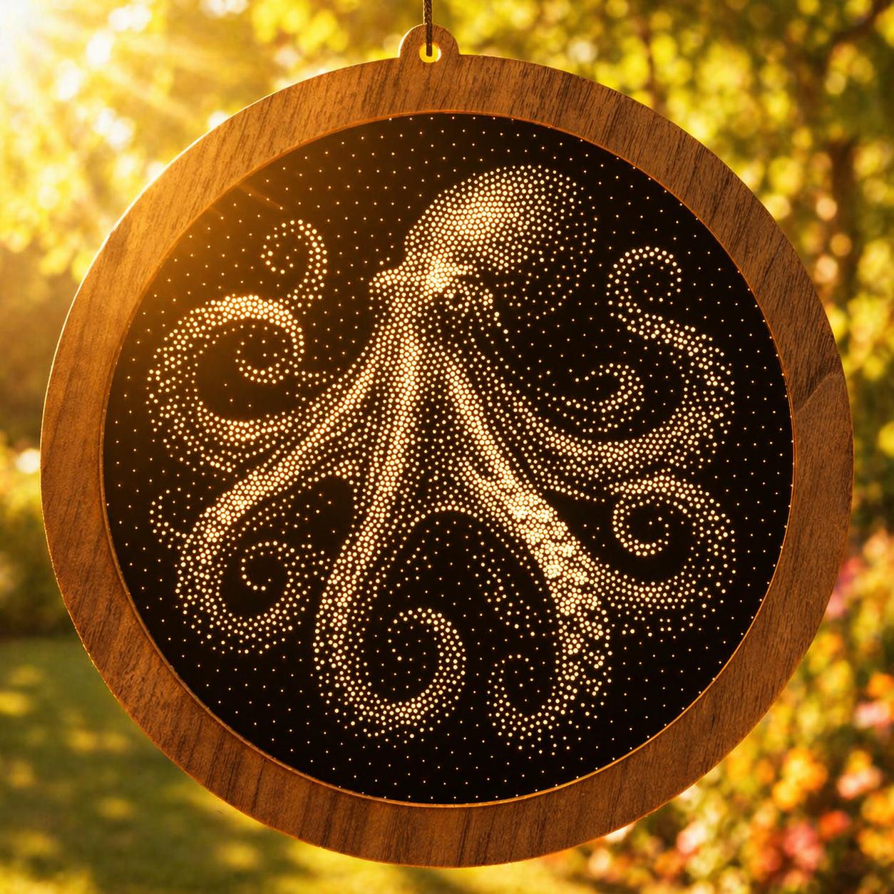 Octopus Stipple Art Window Hanging, Modern Mirrored Glass Suncatcher