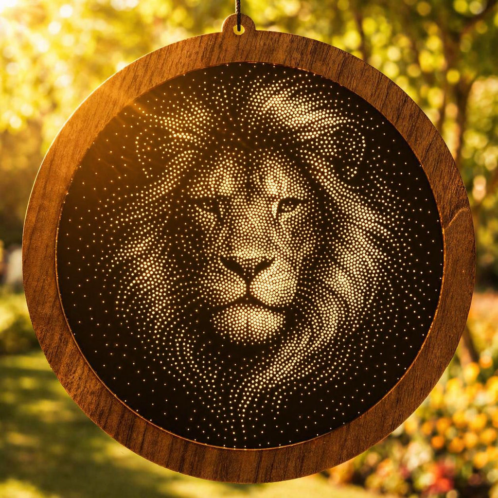 Lion Stipple Art Window Hanging, Modern Mirrored Glass Suncatcher