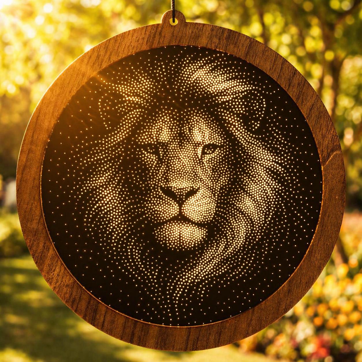 Lion Stipple Art Window Hanging, Modern Mirrored Glass Suncatcher