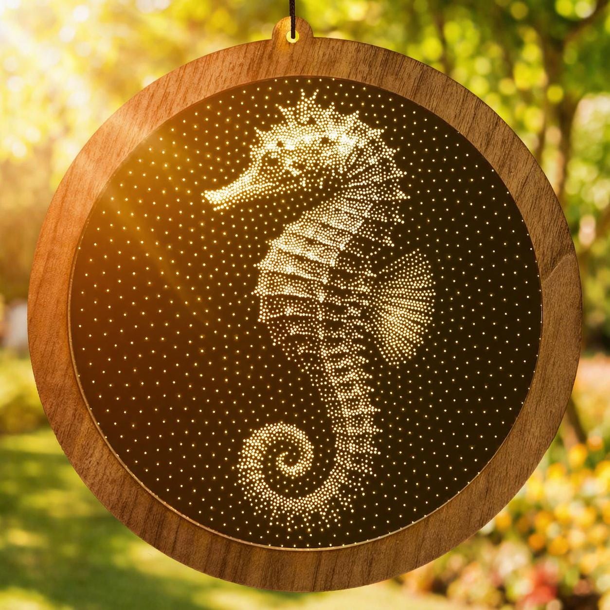 Seahorse Stipple Art Window Hanging, Modern Mirrored Glass Suncatcher