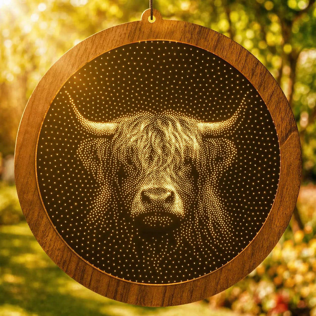 Highland Cow Stipple Art Window Hanging, Modern Mirrored Glass Suncatcher