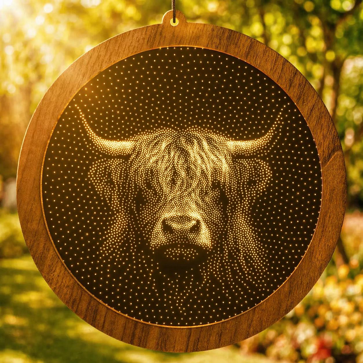 Highland Cow Stipple Art Window Hanging, Modern Mirrored Glass Suncatcher