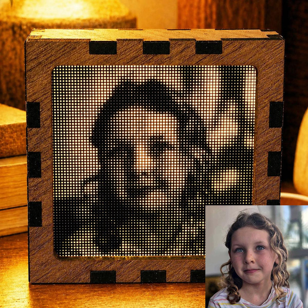 Custom Photo Night Light | Pixel Art Mood Lamp | Wooden USB Bedside Light