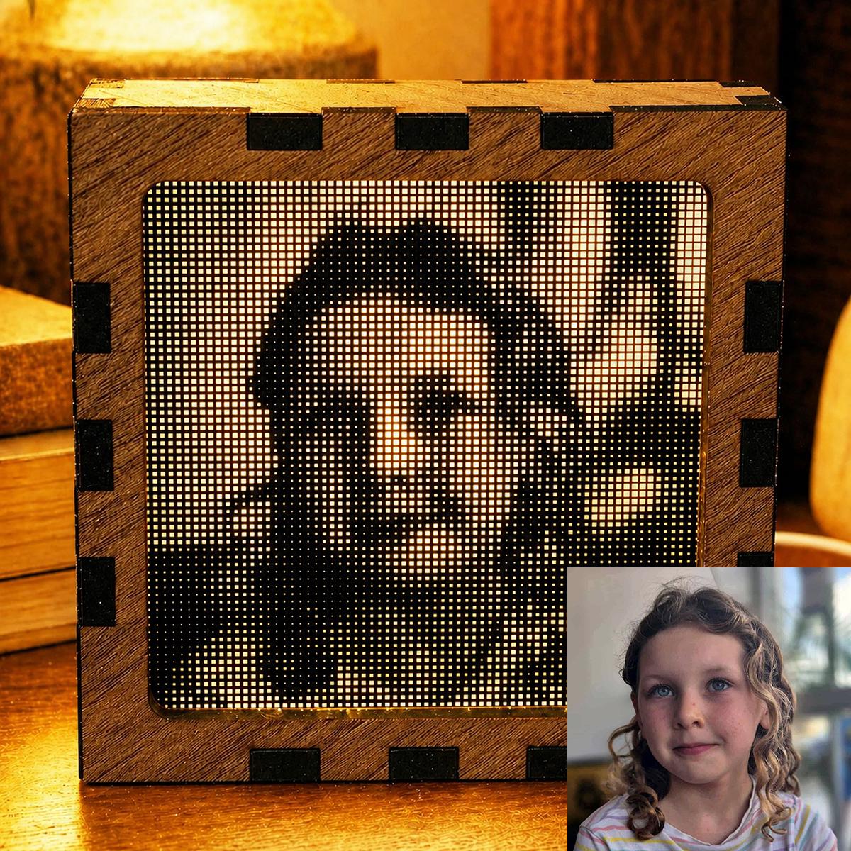 Custom Photo Night Light | Pixel Art Mood Lamp | Wooden USB Bedside Light