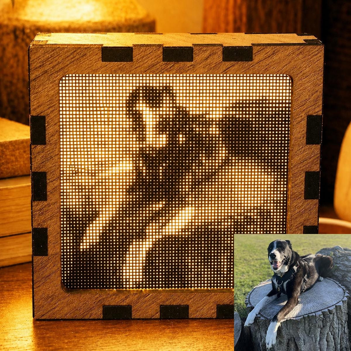 Custom Photo Night Light | Pixel Art Mood Lamp | Wooden USB Bedside Light