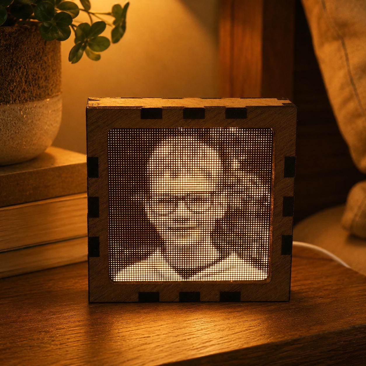 Custom Photo Night Light | Pixel Art Mood Lamp | Wooden USB Bedside Light