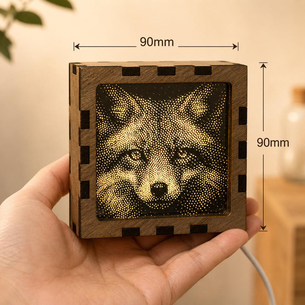 Fox Night Light | Nocturnal Animal Range | Stipple Art Mood Lamp | Wooden USB Bedside Light