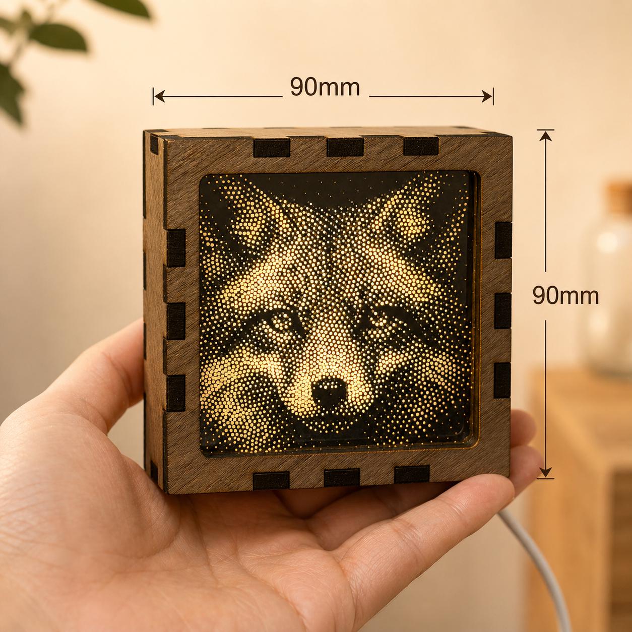 Fox Night Light | Nocturnal Animal Range | Stipple Art Mood Lamp | Wooden USB Bedside Light