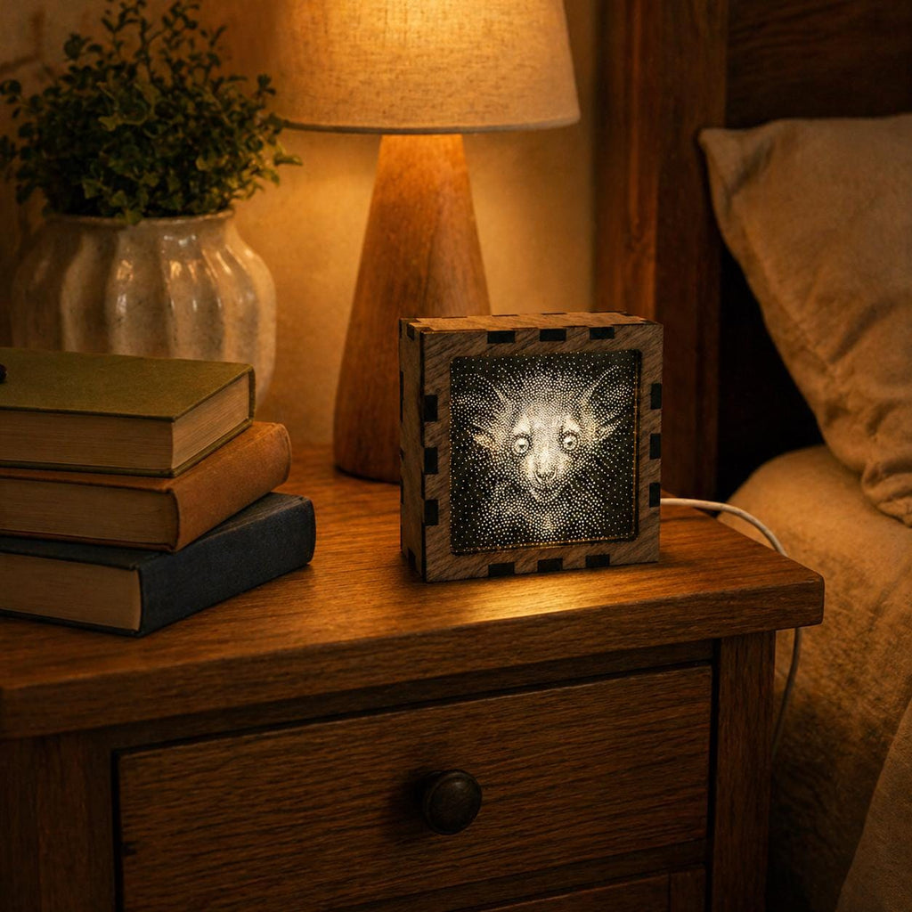 Aye Aye Night Light | Nocturnal Animal Range | Stipple Art Mood Lamp | Wooden USB Bedside Light