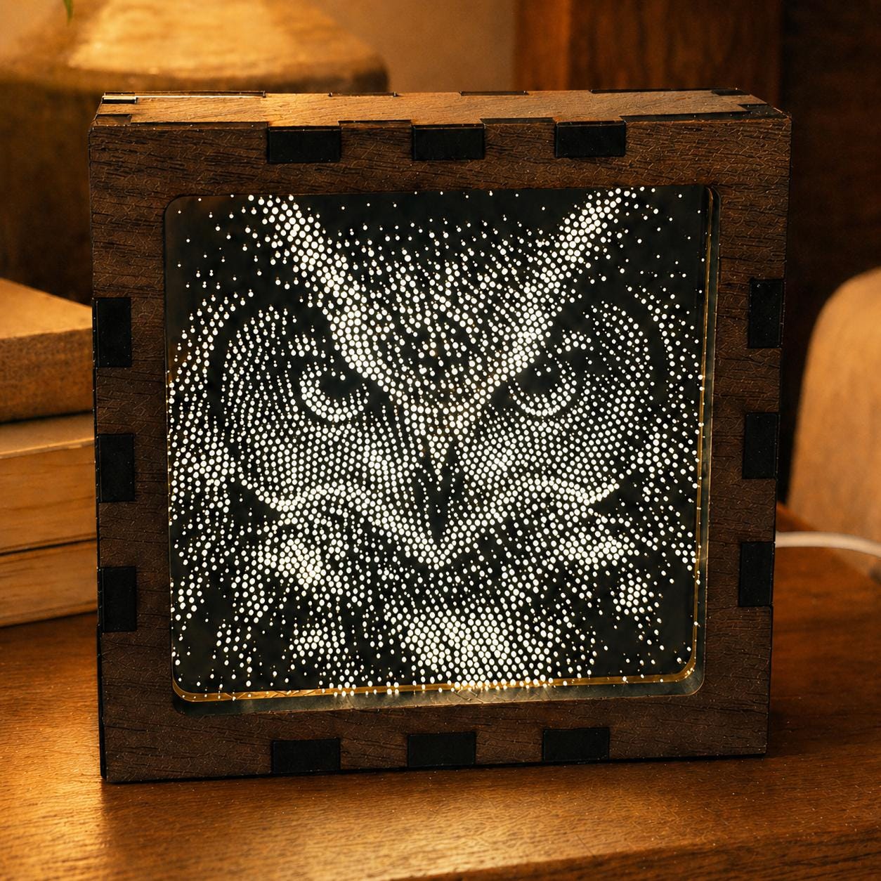 Owl Night Light | Nocturnal Animal Range | Stipple Art Mood Lamp | Wooden USB Bedside Light