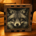 Fox Night Light | Nocturnal Animal Range | Stipple Art Mood Lamp | Wooden USB Bedside Light