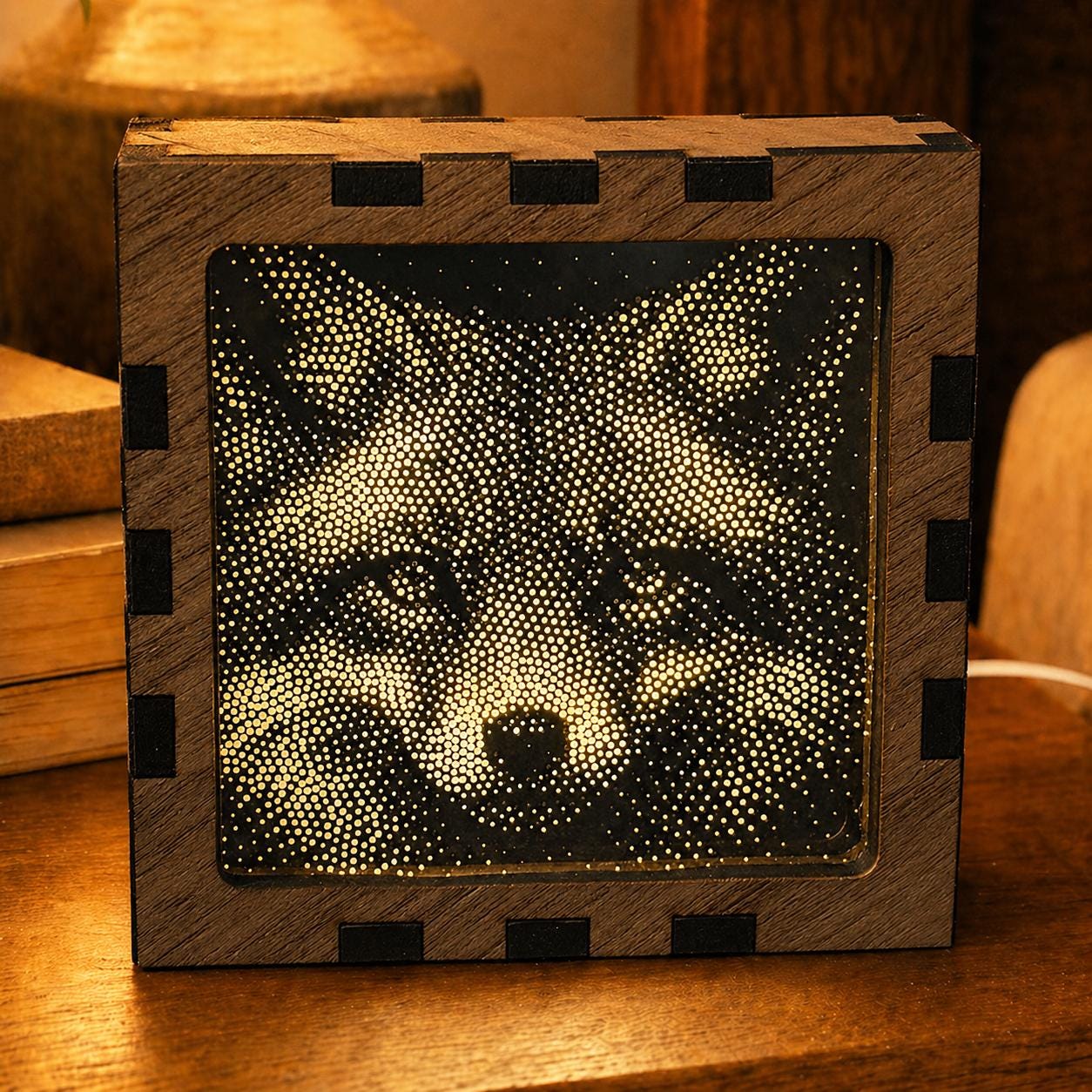 Fox Night Light | Nocturnal Animal Range | Stipple Art Mood Lamp | Wooden USB Bedside Light