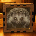Hedgehog Night Light | Nocturnal Animal Range | Stipple Art Mood Lamp | Wooden USB Bedside Light