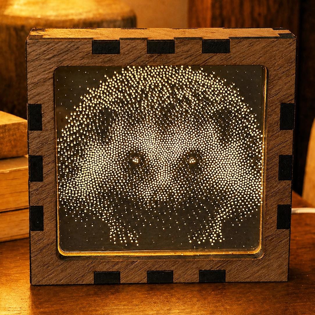 Hedgehog Night Light | Nocturnal Animal Range | Stipple Art Mood Lamp | Wooden USB Bedside Light