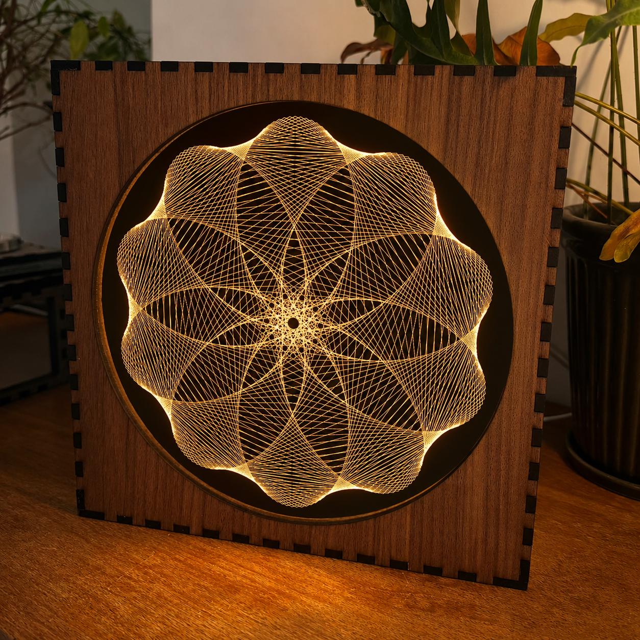 Geometric Walnut & Mirror Glass Wall Light, Handmade LED Mood Lamp, Modern Ambient Warm Glow Wall Decor - Petal Wave