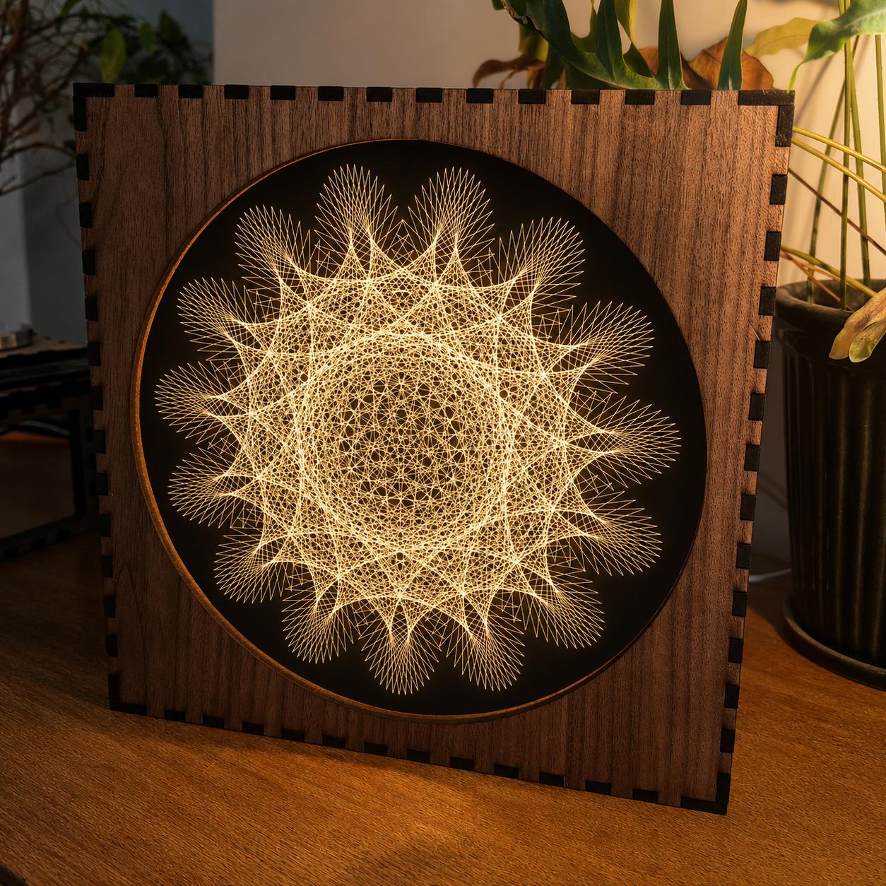 Geometric Walnut & Mirror Glass Wall Light, Handmade LED Mood Lamp, Modern Ambient Warm Glow Wall Decor - Star Lattice