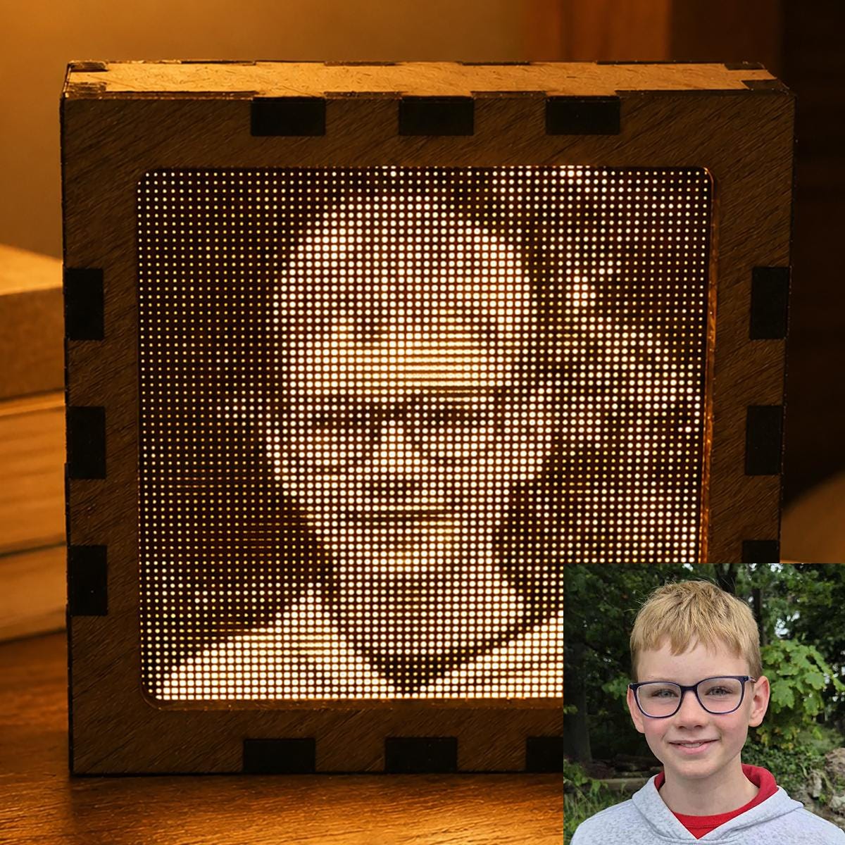 Custom Photo Night Light | Pixel Art Mood Lamp | Wooden USB Bedside Light