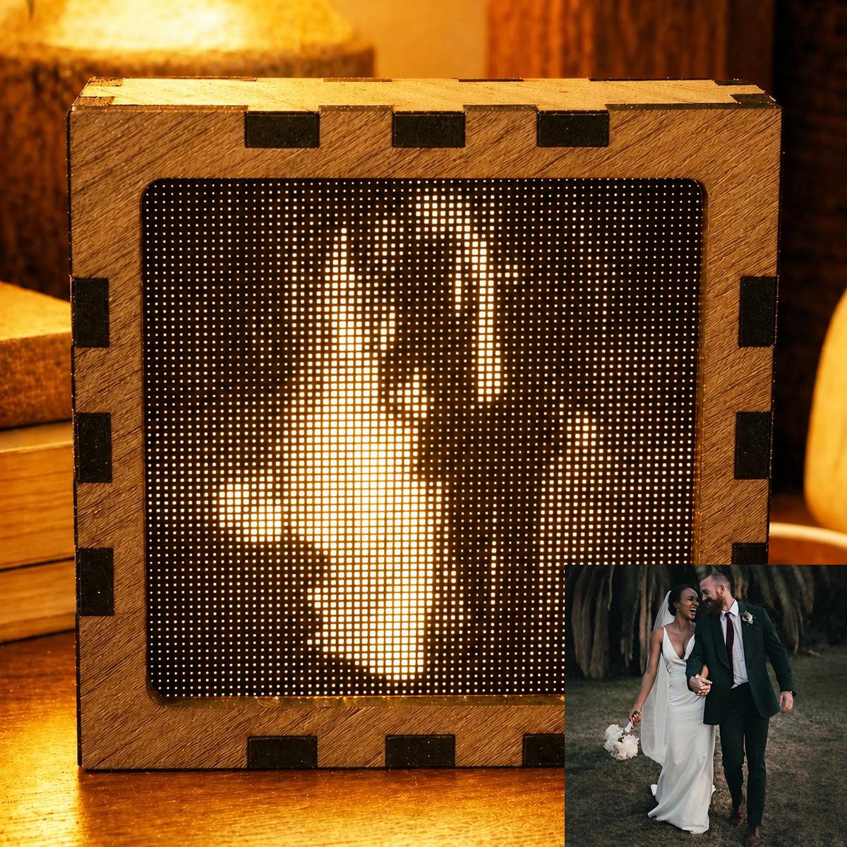 Custom Photo Night Light | Pixel Art Mood Lamp | Wooden USB Bedside Light