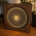 Geometric Walnut & Mirror Glass Wall Light, Handmade LED Mood Lamp, Modern Ambient Warm Glow Wall Decor - Orbit Mesh