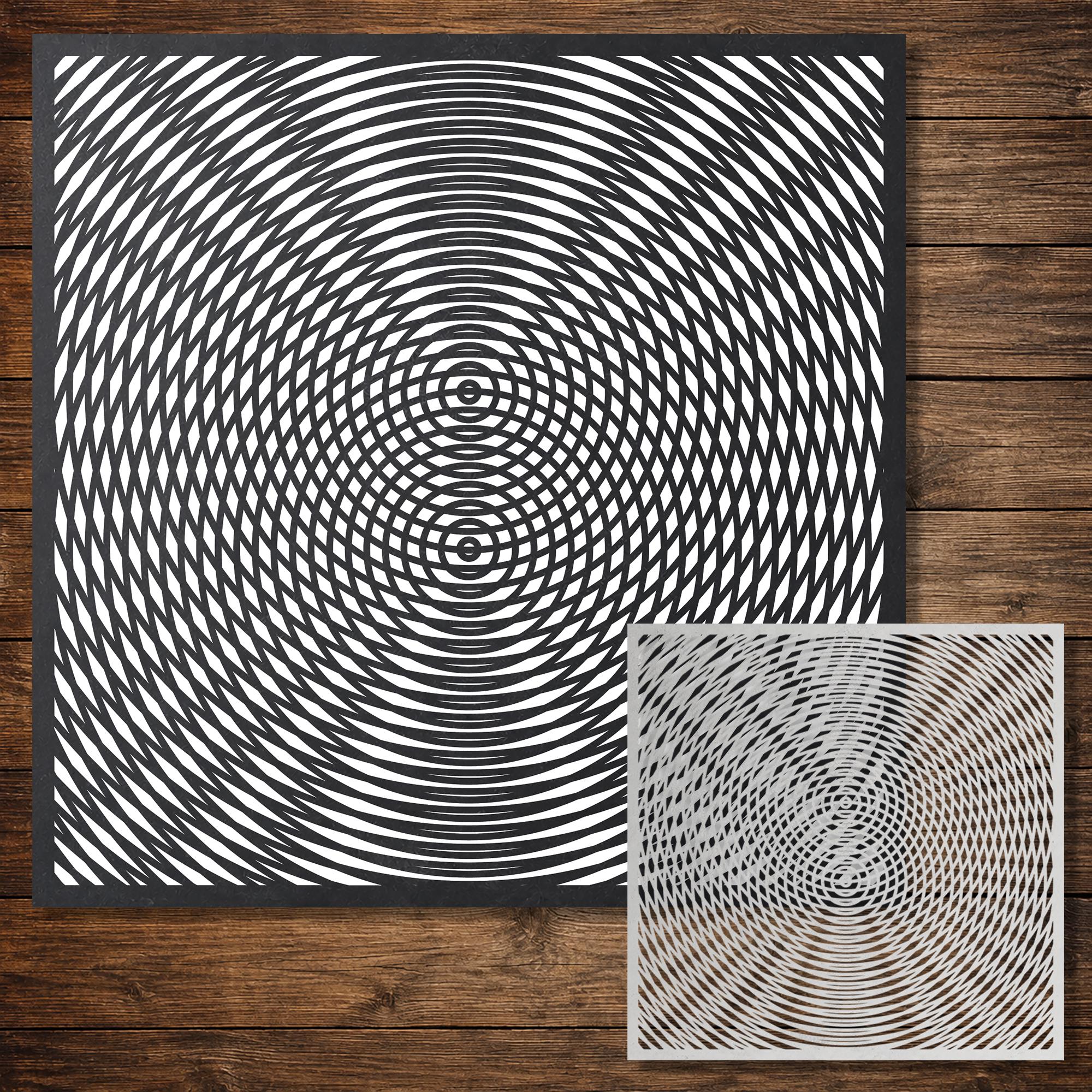 MoirÃ© Pattern Mylar Stencil | Geometric Optical Illusion Wall Art Crafts (Large - 300mm / 12" approx)