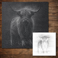 Highland Cow Stipple Art Stencil | Realistic Wildlife Mylar Craft Stencil (Large - 300mm / 12" approx)