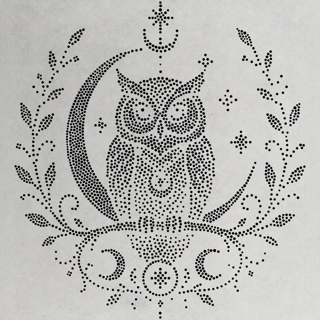 Celestial Owl Stipple Art Stencil | Realistic Mylar Wall Art, Crafts (Large - 300mm / 12" approx)