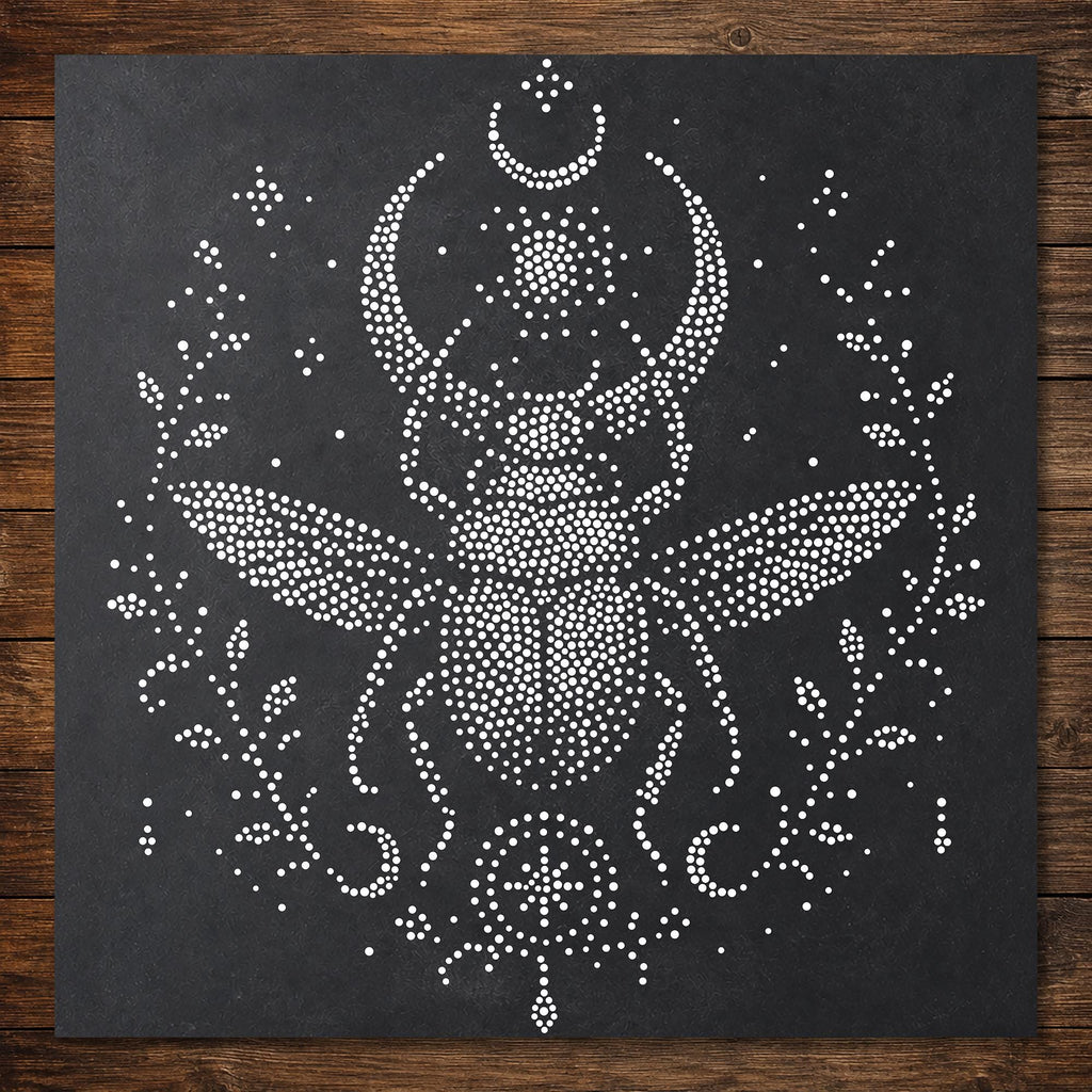 Scarab Beetle Stipple Art Stencil | Realistic Mylar Wall Art, Crafts (Large - 300mm / 12" approx)