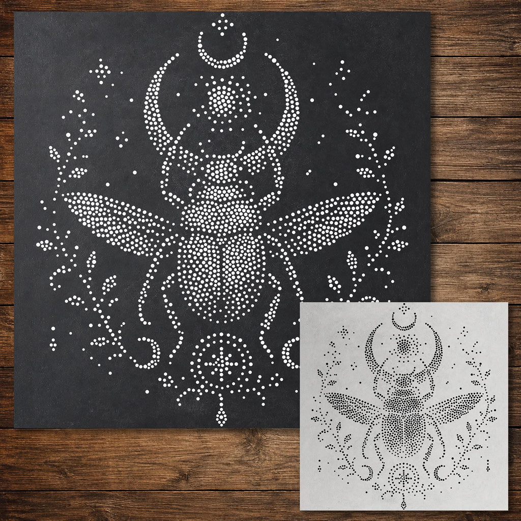 Scarab Beetle Stipple Art Stencil | Realistic Mylar Wall Art, Crafts (Large - 300mm / 12" approx)