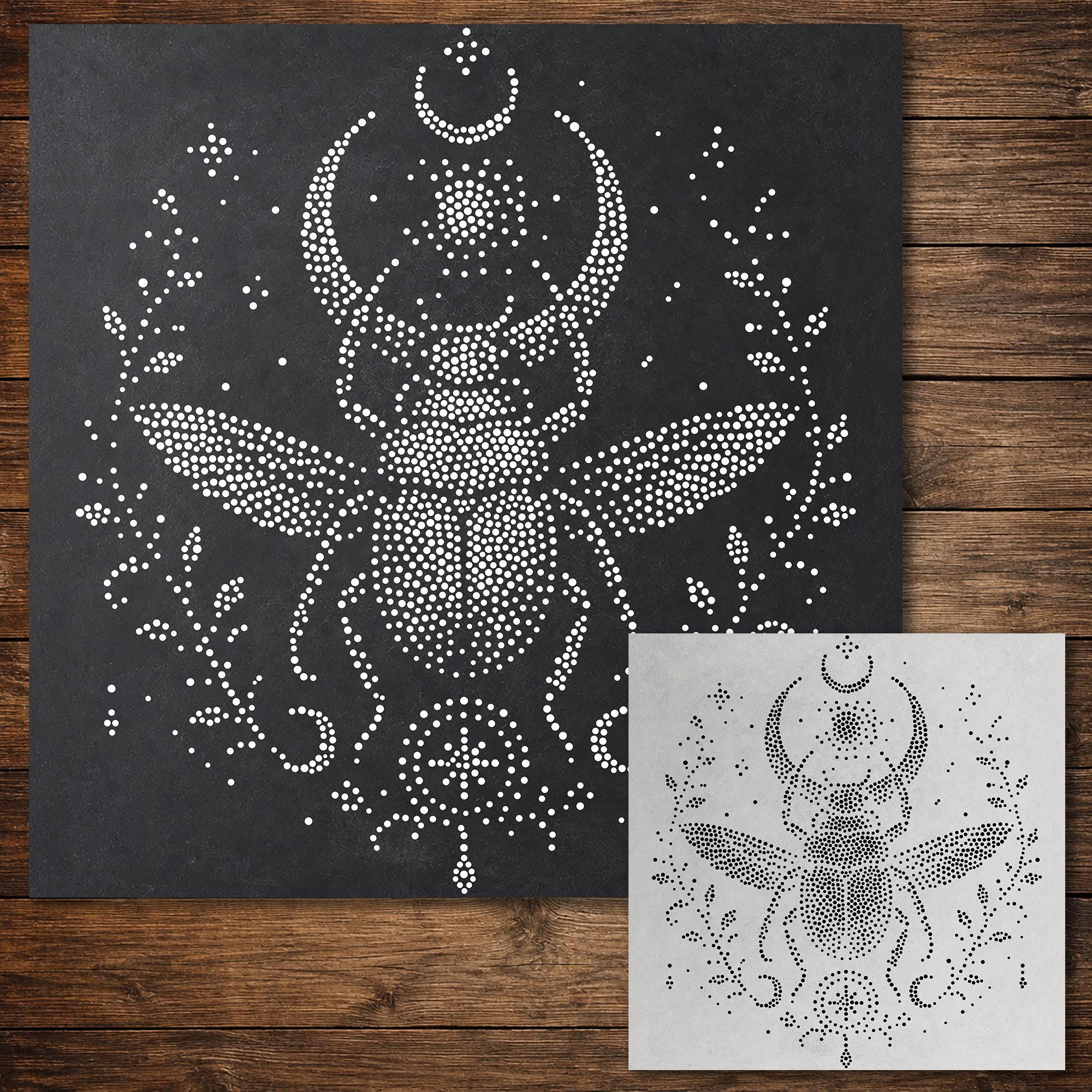 Scarab Beetle Stipple Art Stencil | Realistic Mylar Wall Art, Crafts (Large - 300mm / 12" approx)