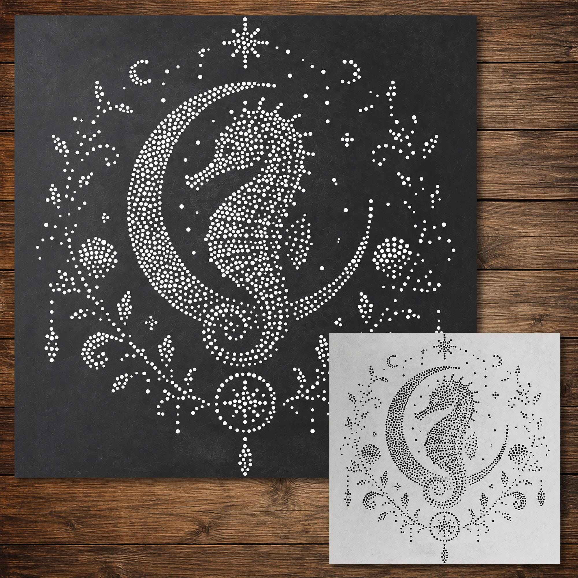 Celestial Seahorse Stipple Art Stencil | Realistic Mylar Wall Art, Crafts (Large - 300mm / 12" approx)