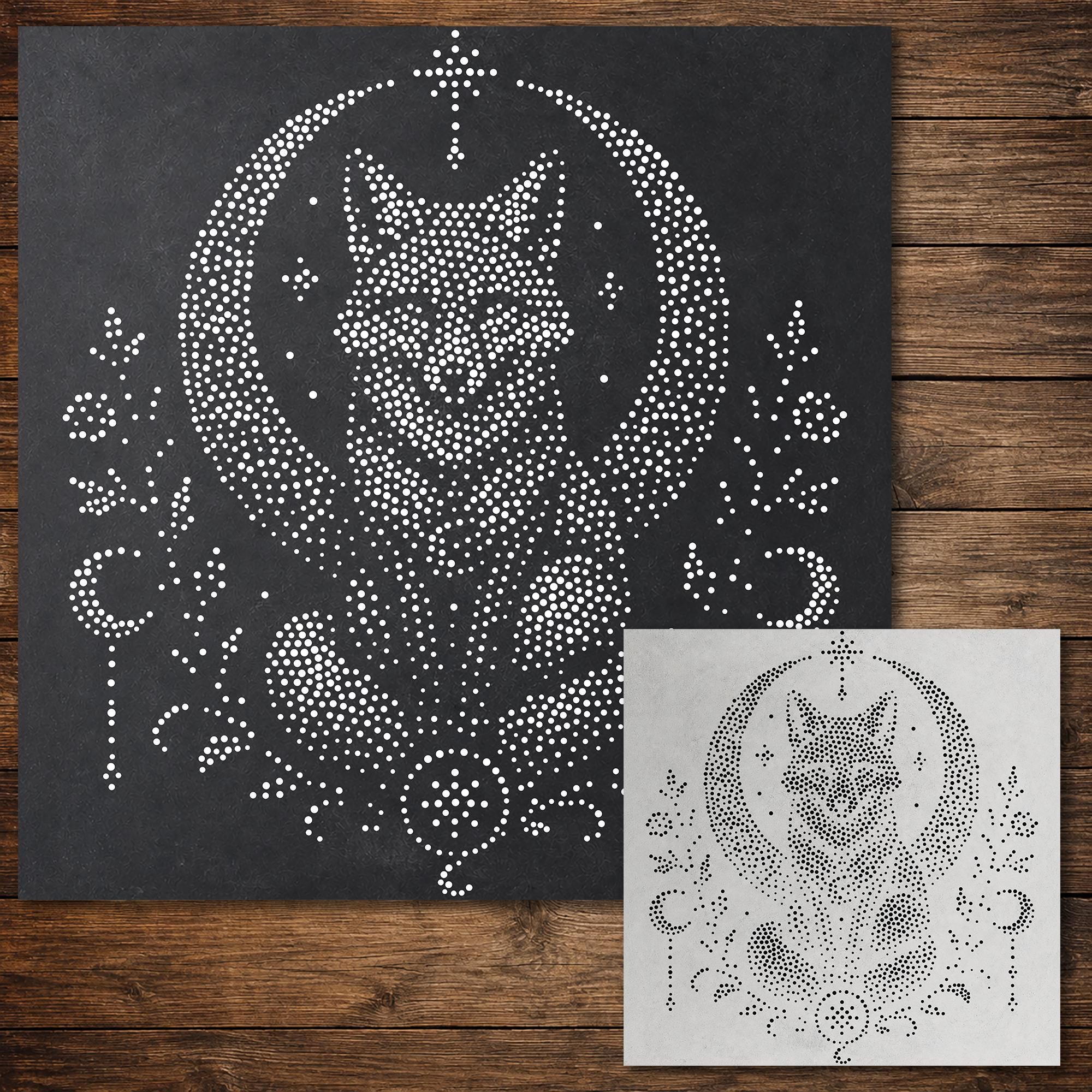 Celestial Fox Stipple Art Stencil | Realistic Mylar Wall Art, Crafts (Large - 300mm / 12" approx)