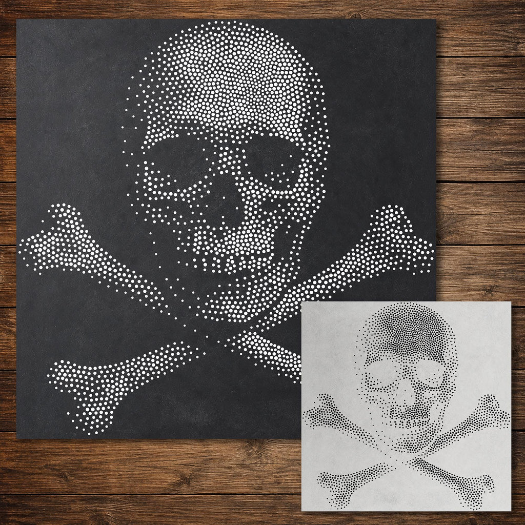 Skull & Crossbones Stencil | Realistic Highly Detailed DIY Mylar Wall Art, Stipple Art Crafts (Large - 300mm / 12" approx)