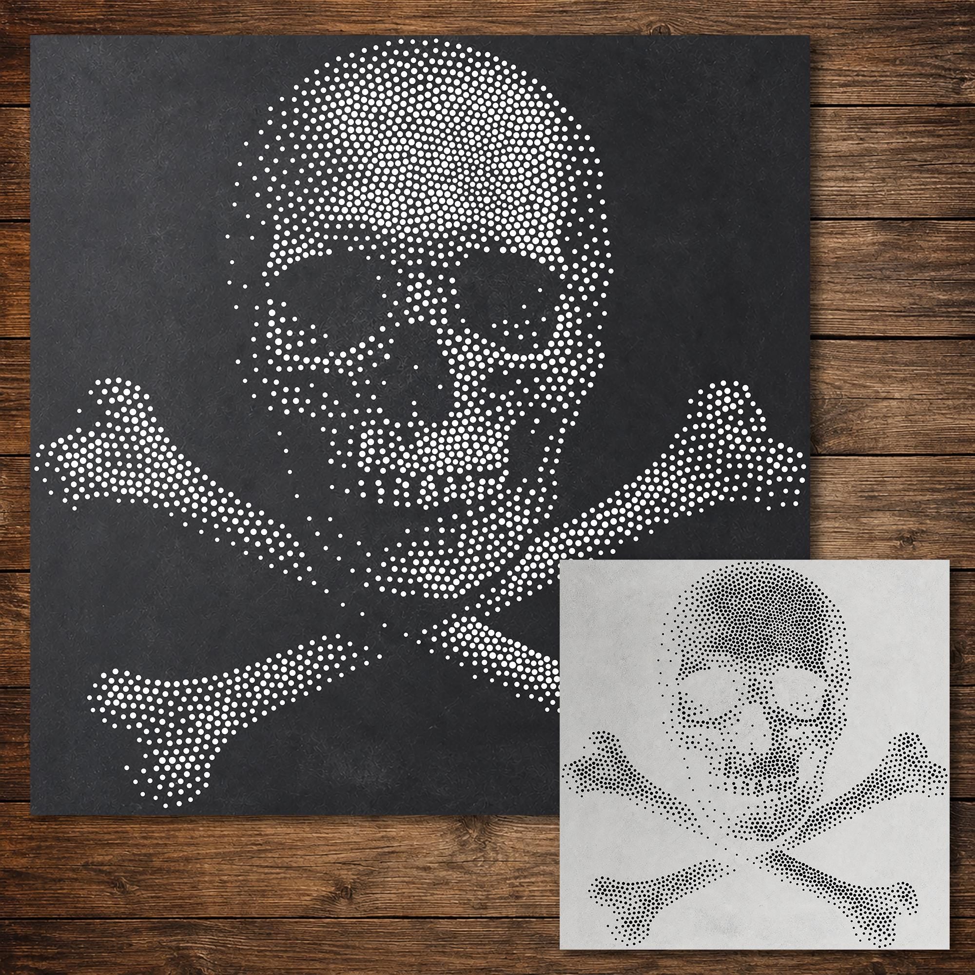 Skull & Crossbones Stencil | Realistic Highly Detailed DIY Mylar Wall Art, Stipple Art Crafts (Large - 300mm / 12" approx)