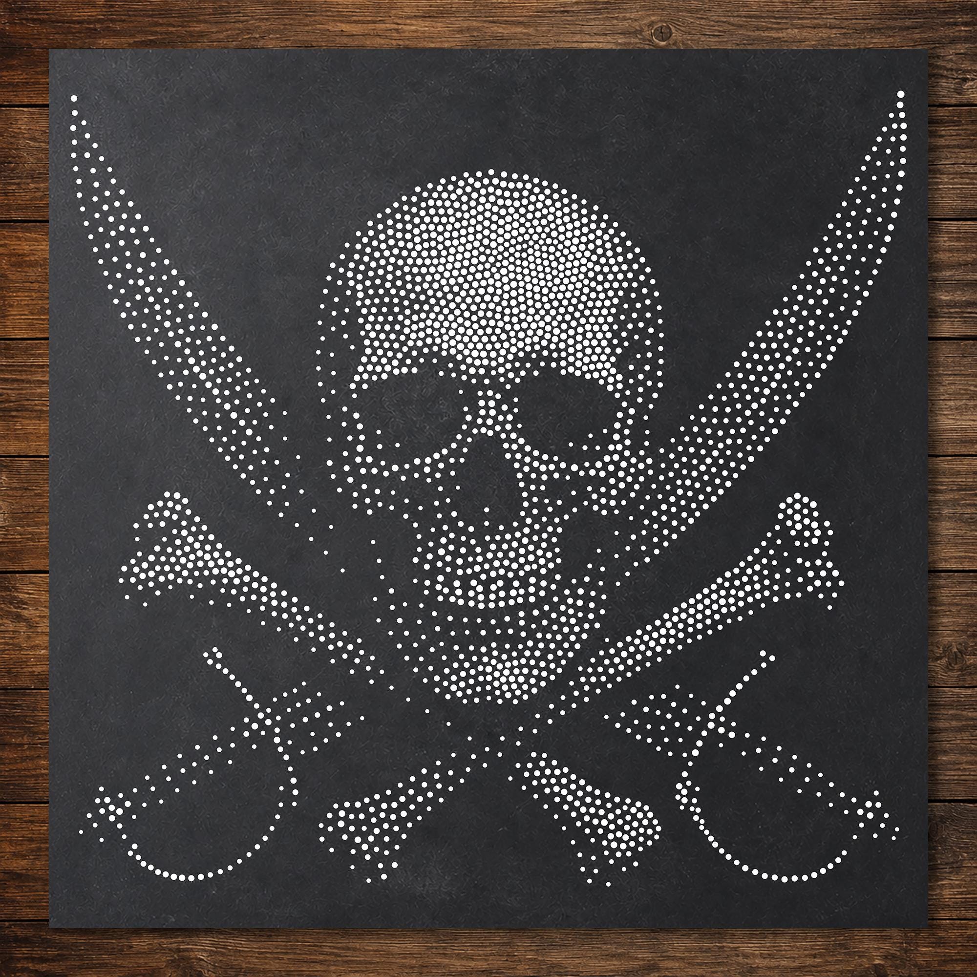 Skull & Crossbones with Swords Stencil | Realistic Highly Detailed DIY Mylar Wall Art, Stipple Art Crafts (Large - 300mm / 12" approx)
