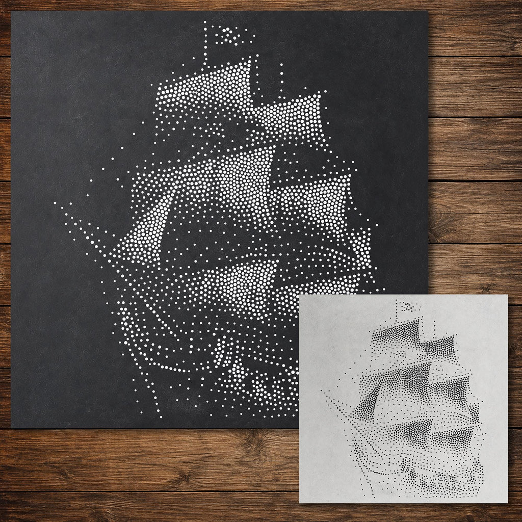 Pirate Galleon Sailing Ship Stencil | Realistic Highly Detailed DIY Mylar Wall Art, Stipple Art Crafts (Large - 300mm / 12" approx)