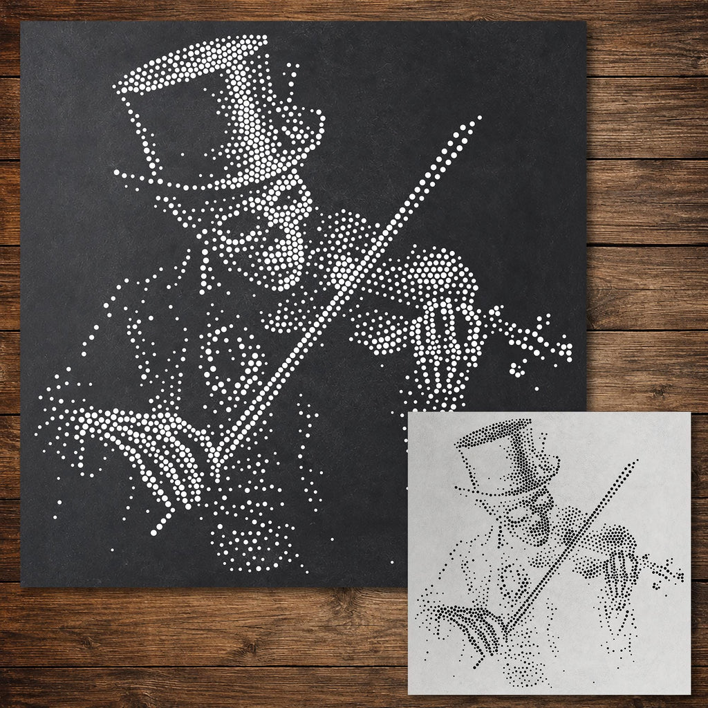 Skeleton Violinist Halloween Stencil | Realistic Mylar Stipple Wall Art, Crafts (Large - 300mm / 12" approx)