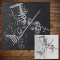 Skeleton Violinist Halloween Stencil | Realistic Mylar Stipple Wall Art, Crafts (Large - 300mm / 12" approx)