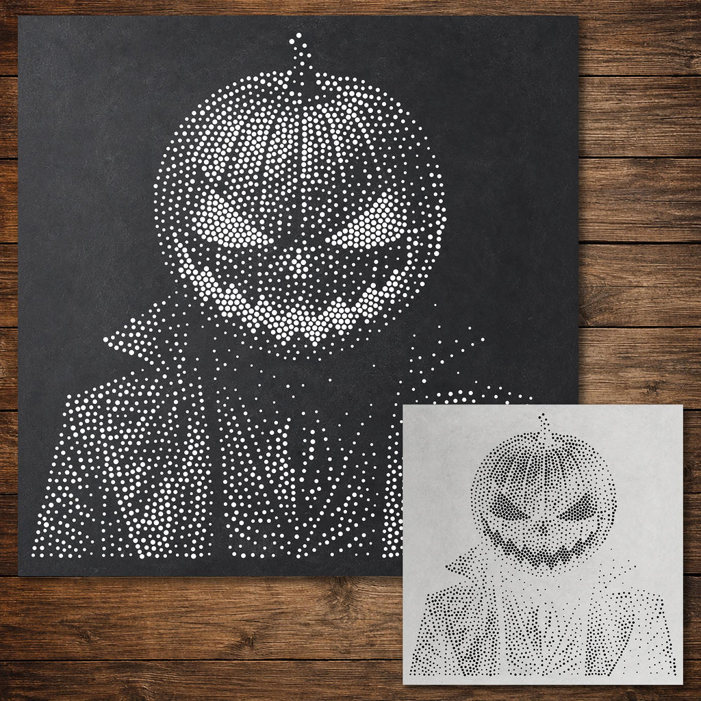 Pumpkin Head Man Halloween Stencil | Realistic Mylar Stipple Wall Art, Crafts (Large - 300mm / 12" approx)