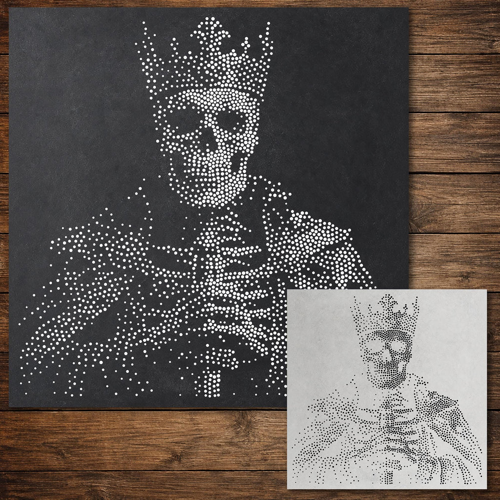 Skeletal King Halloween Stencil | Realistic Mylar Stipple Wall Art, Crafts (Large - 300mm / 12" approx)