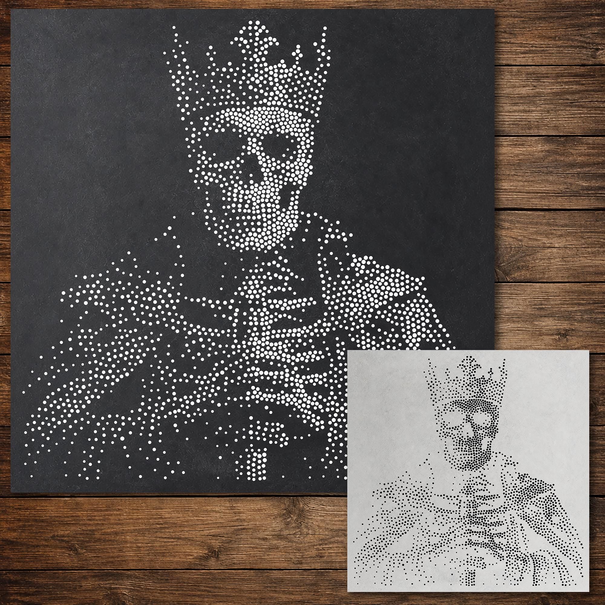 Skeletal King Halloween Stencil | Realistic Mylar Stipple Wall Art, Crafts (Large - 300mm / 12" approx)