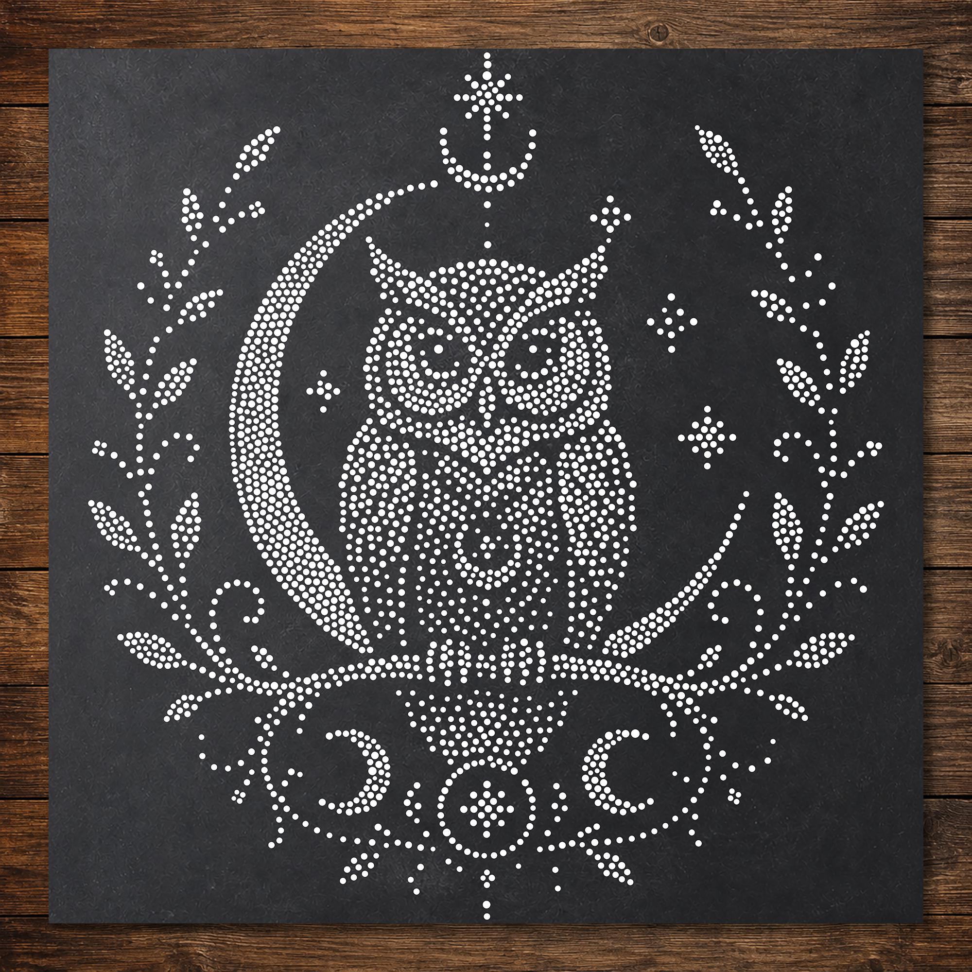 Celestial Owl Stipple Art Stencil | Realistic Mylar Wall Art, Crafts (Large - 300mm / 12" approx)