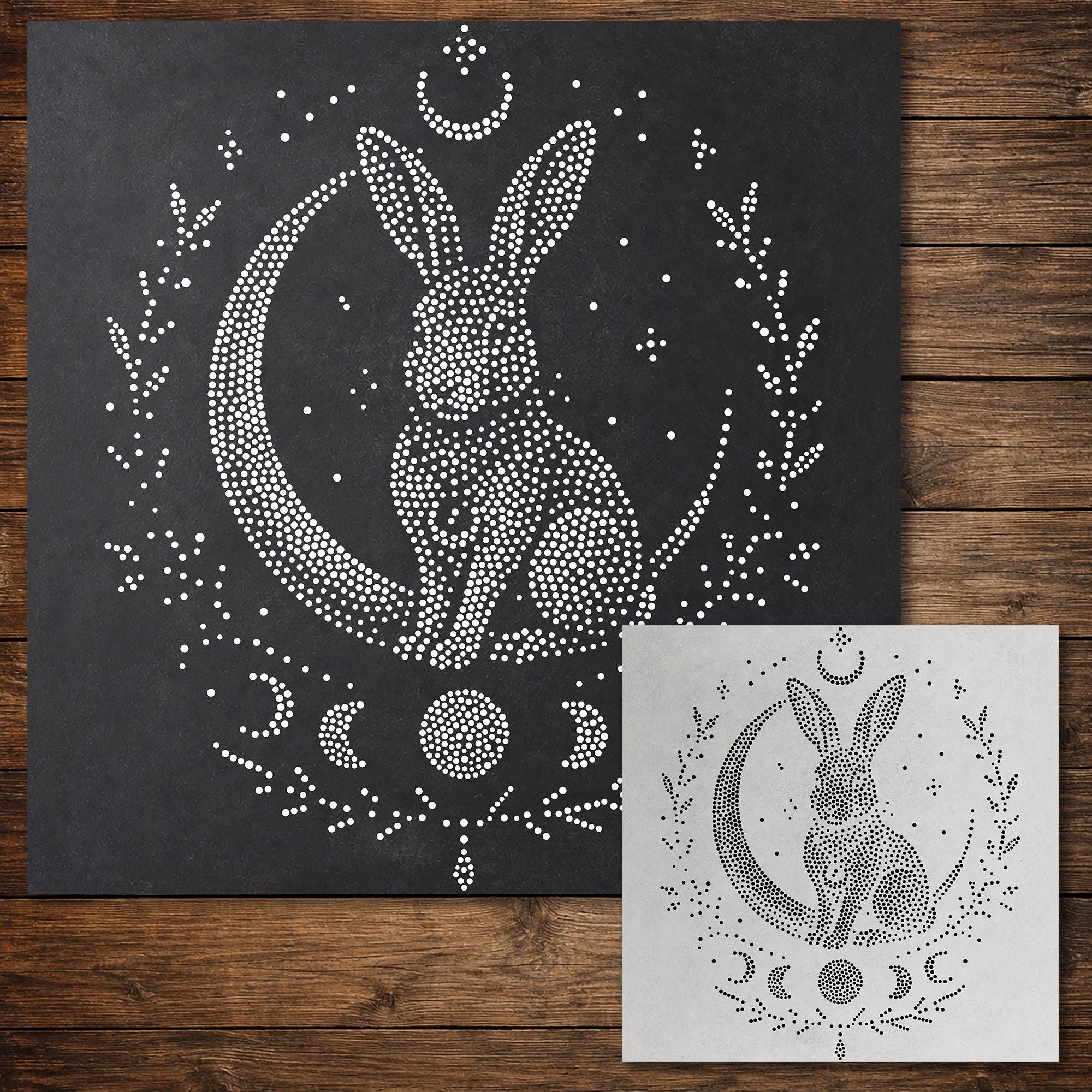 Mystical Hare Stipple Art Stencil | Realistic Mylar Wall Art, Crafts (Large - 300mm / 12" approx)