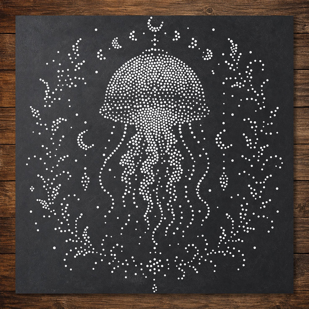 Cosmic Jellyfish Stipple Art Stencil | Realistic Mylar Wall Art, Crafts (Large - 300mm / 12" approx)