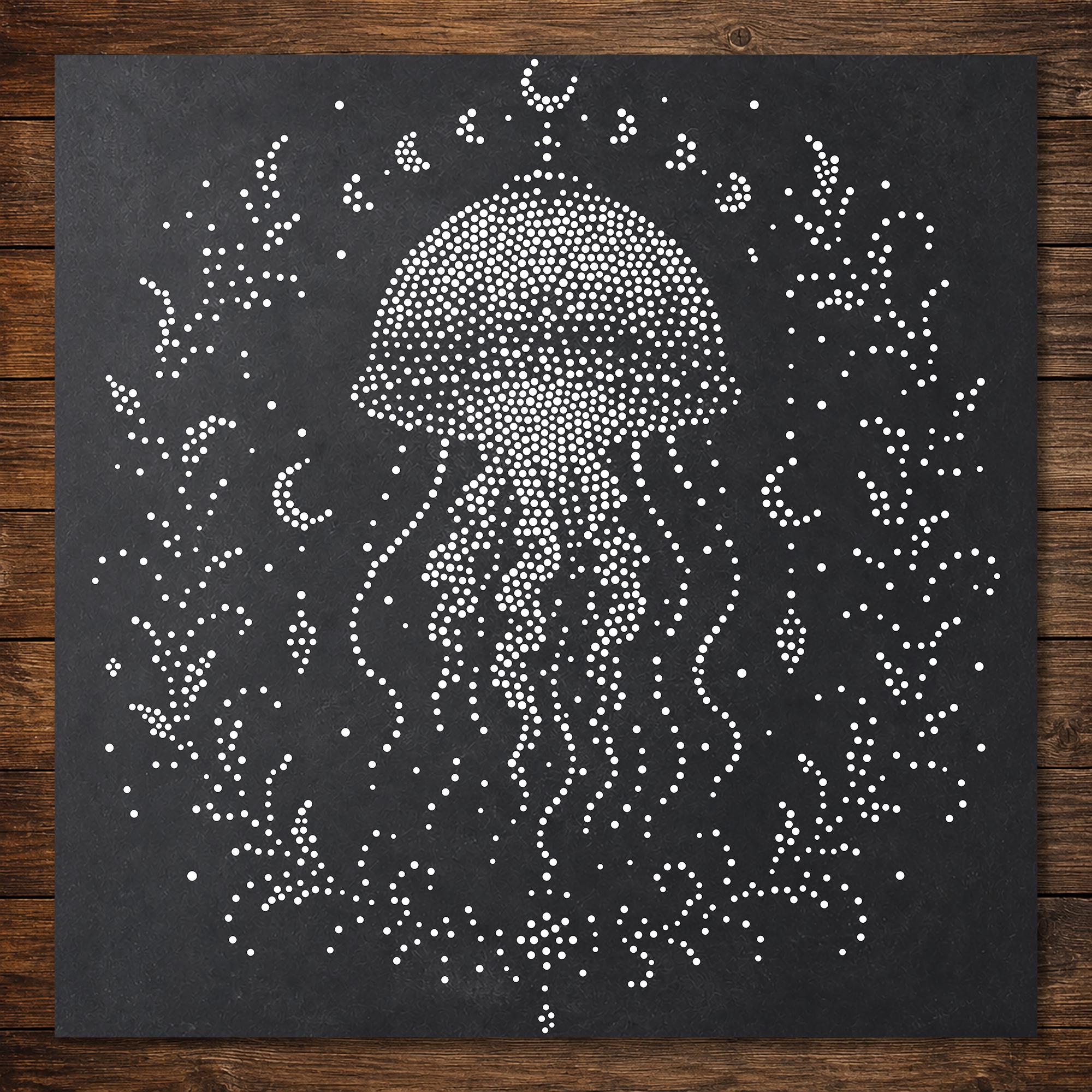 Cosmic Jellyfish Stipple Art Stencil | Realistic Mylar Wall Art, Crafts (Large - 300mm / 12" approx)