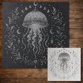 Cosmic Jellyfish Stipple Art Stencil | Realistic Mylar Wall Art, Crafts (Large - 300mm / 12" approx)