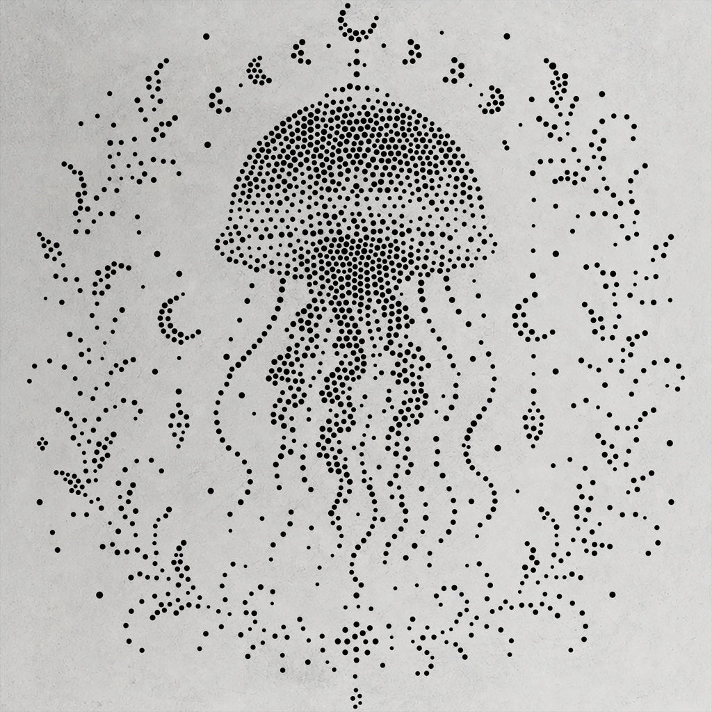 Cosmic Jellyfish Stipple Art Stencil | Realistic Mylar Wall Art, Crafts (Large - 300mm / 12" approx)